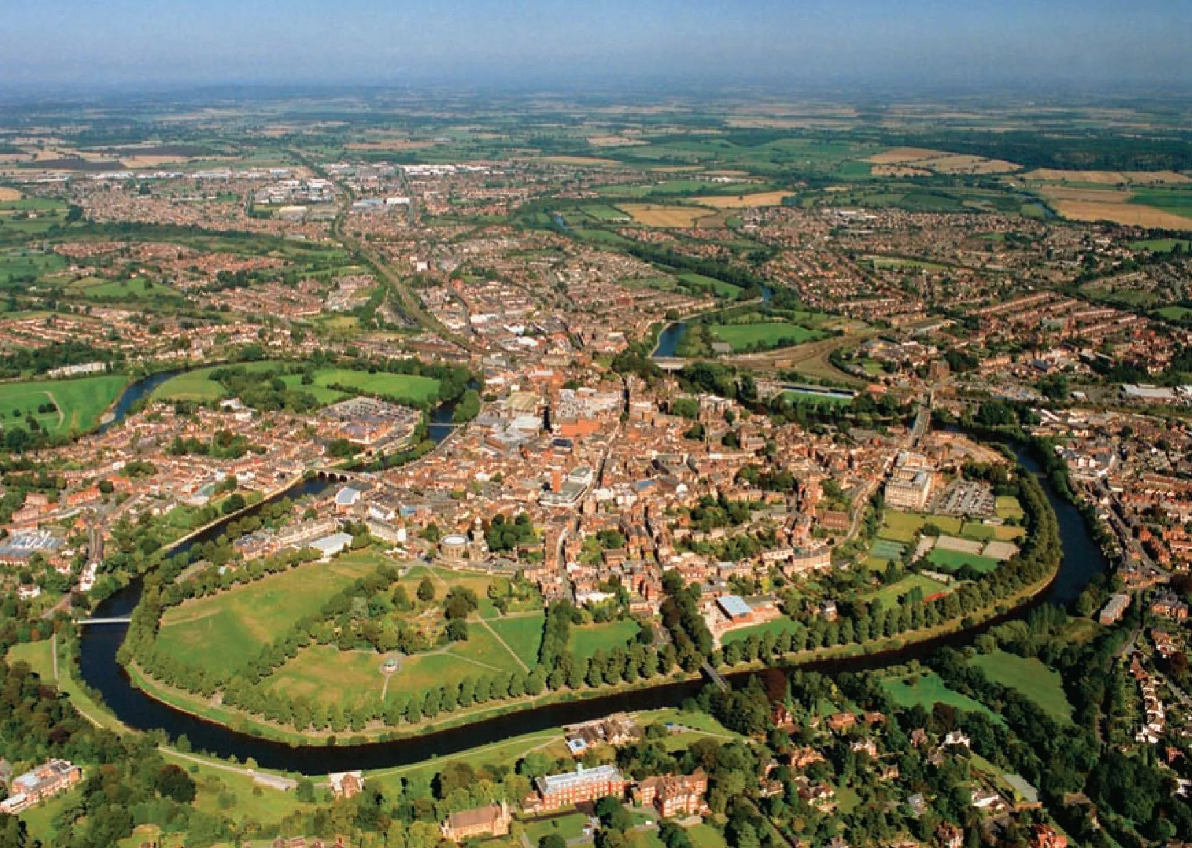ariel view of a river in Shropshire