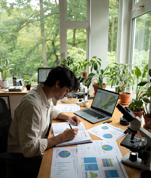 man writing ecology report