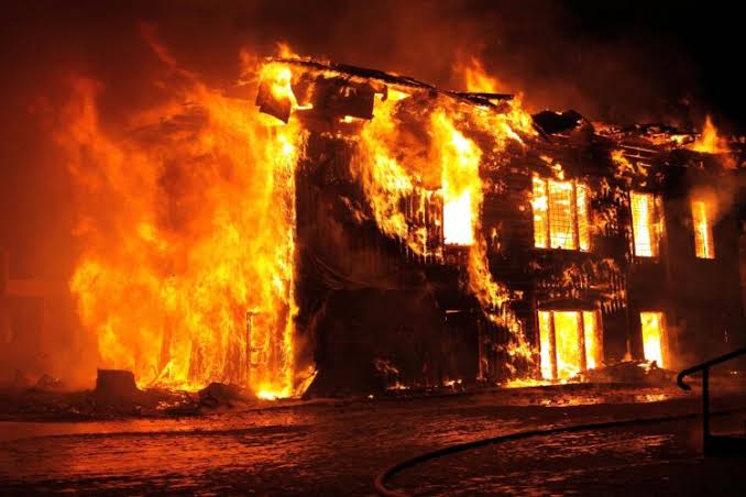 A house engulfed in flames