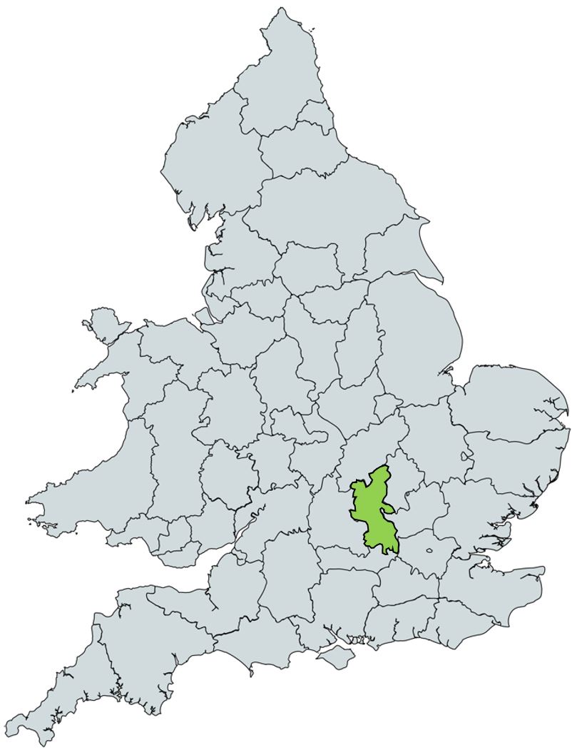 Map of UK with Buckinghamshire highlighted