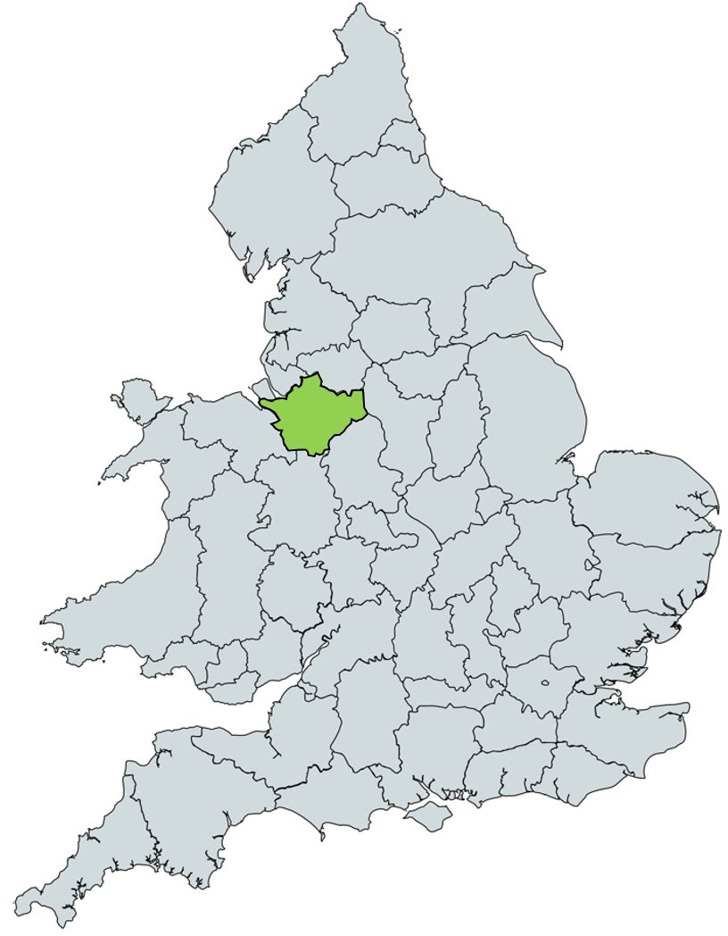 Map of UK with Cheshire highlighted