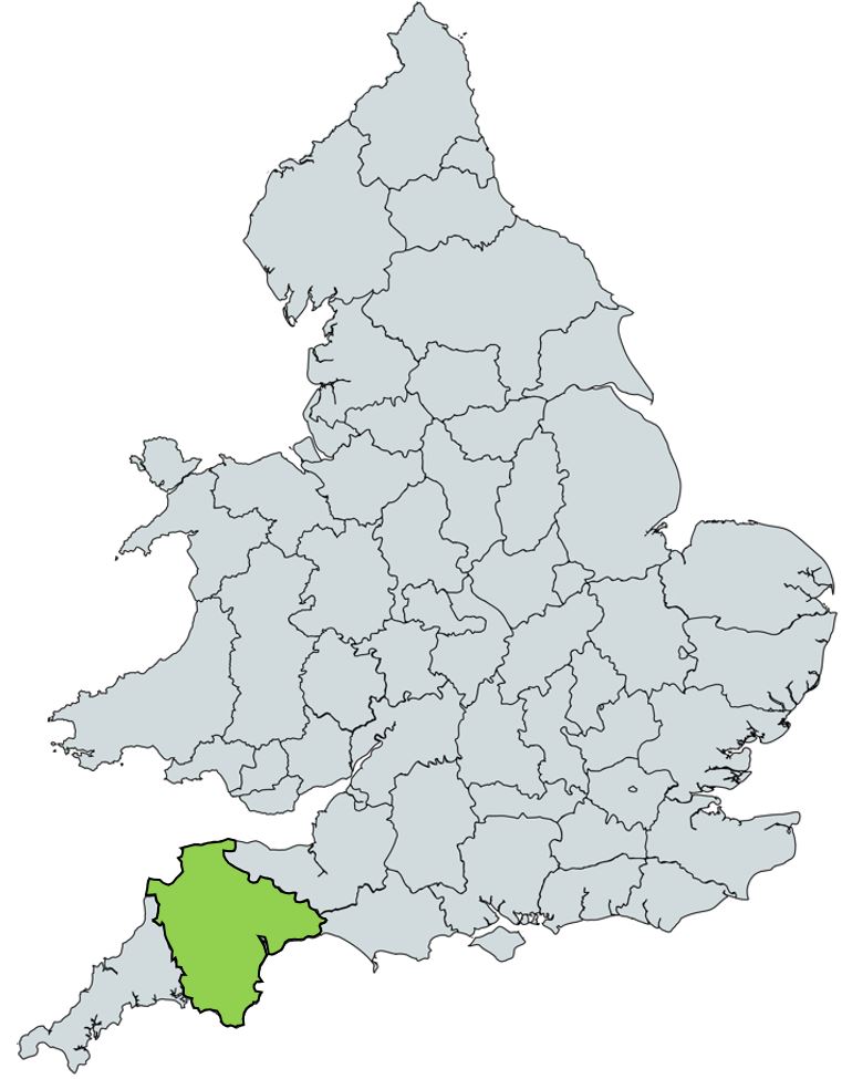 Map of UK with Devon highlighted