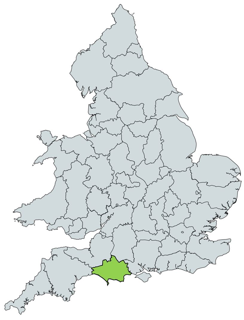 Map of UK with Dorset highlighted