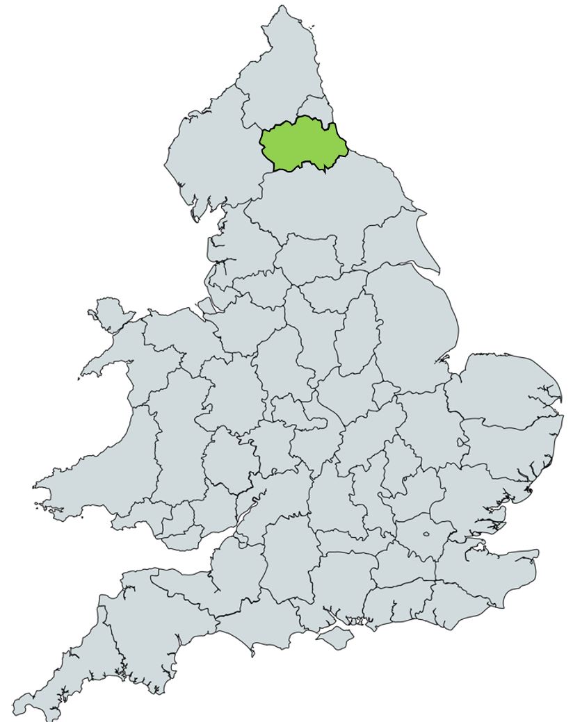 Map of UK with Durham highlighted