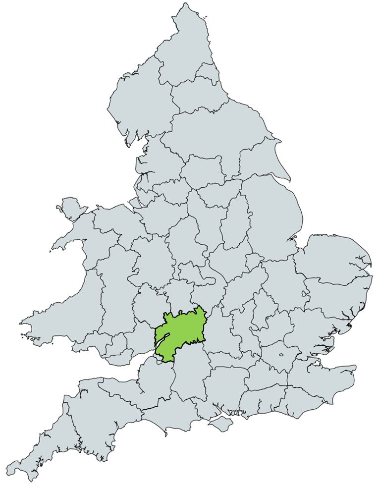 Map of UK with Gloucestershire highlighted
