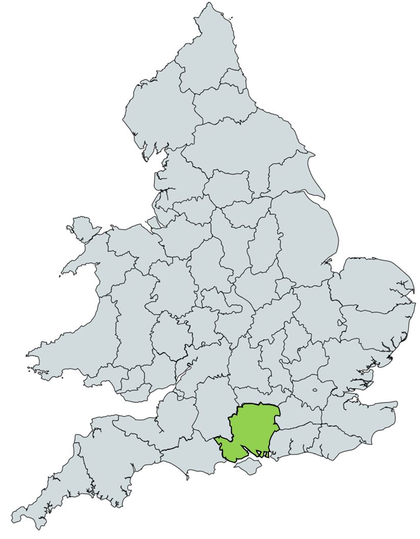 Map of UK with Hampshire highlighted