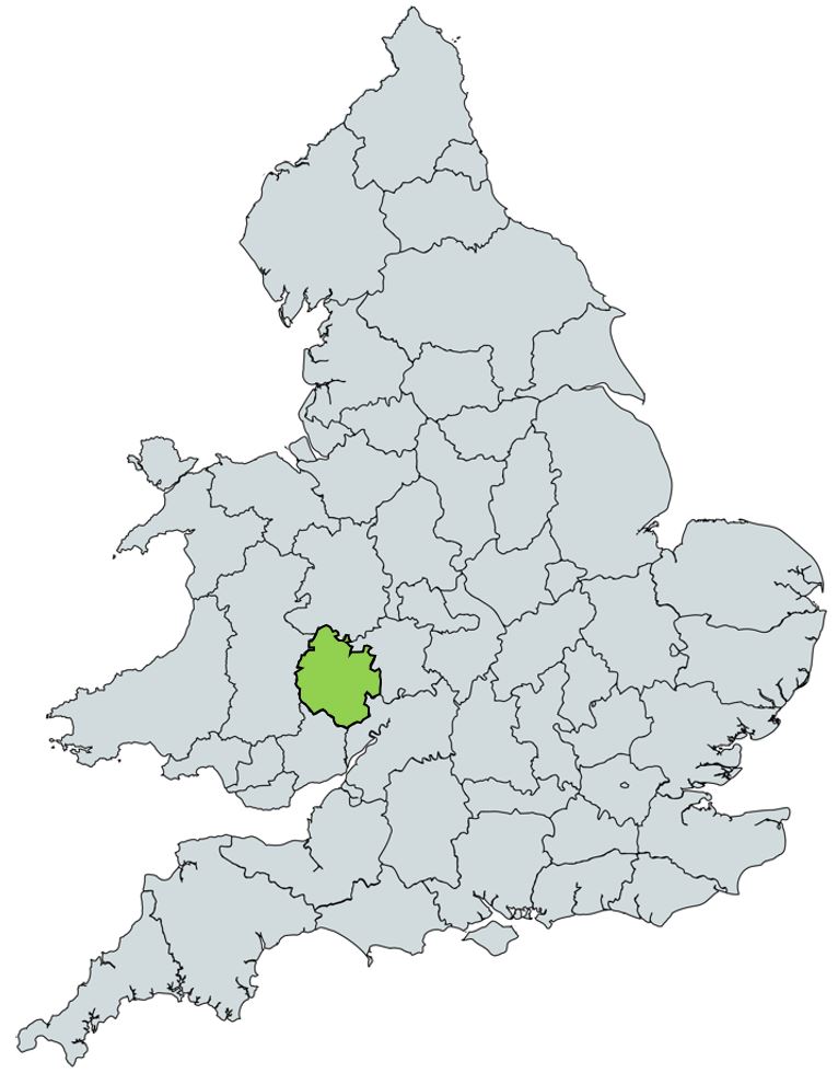Map of UK with Herefordshire highlighted