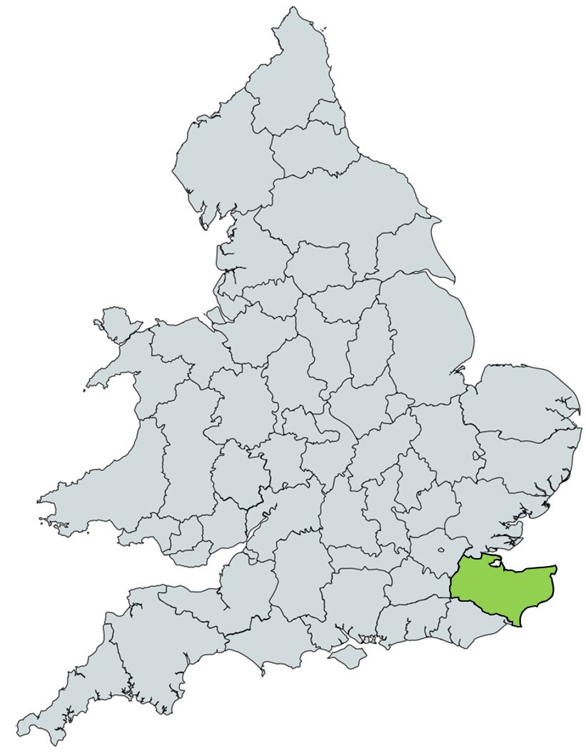 Map of UK with Kent highlighted