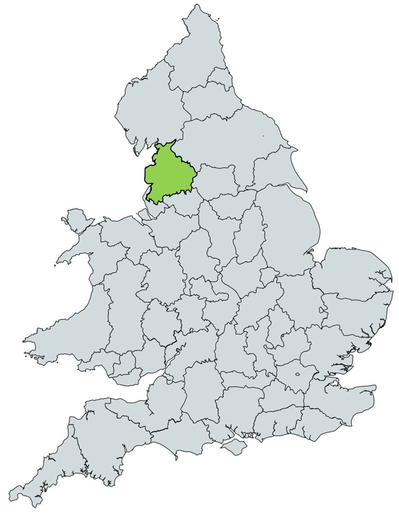 Map of UK with Lancashire highlighted