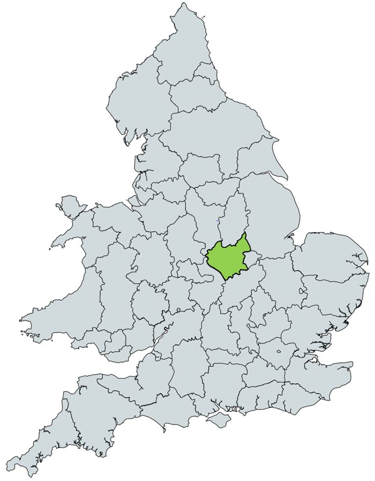 Map of UK with Leicestershire highlighted