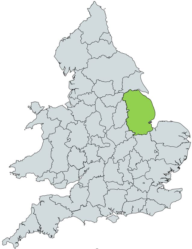 Map of UK with Lincolnshire highlighted