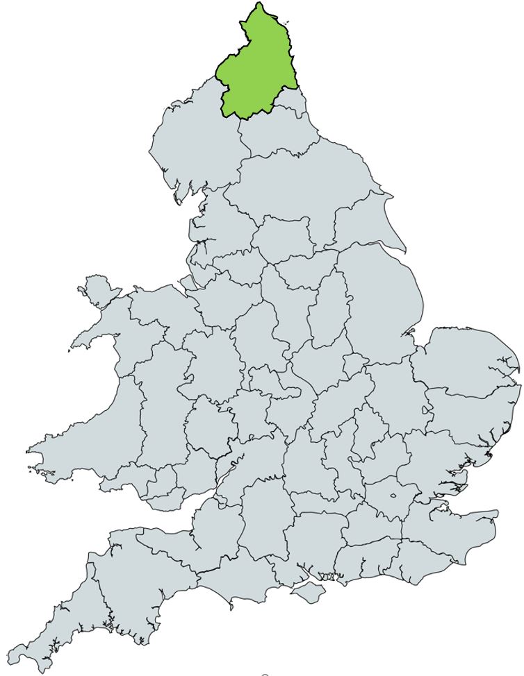 Map of UK with Northumberland highlighted