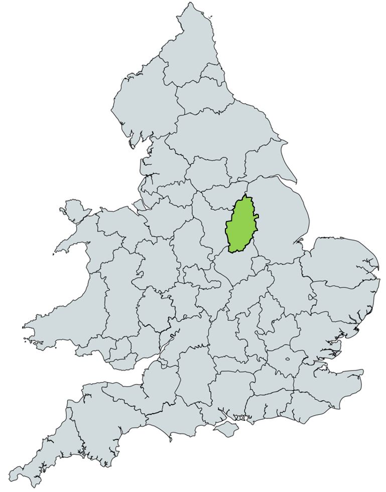 Map of UK with Nottinghamshire highlighted