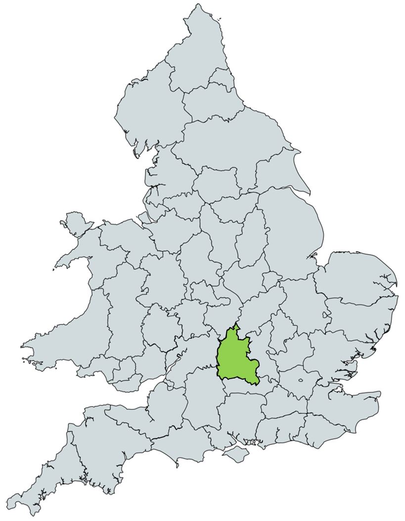 Map of UK with Oxfordshire highlighted