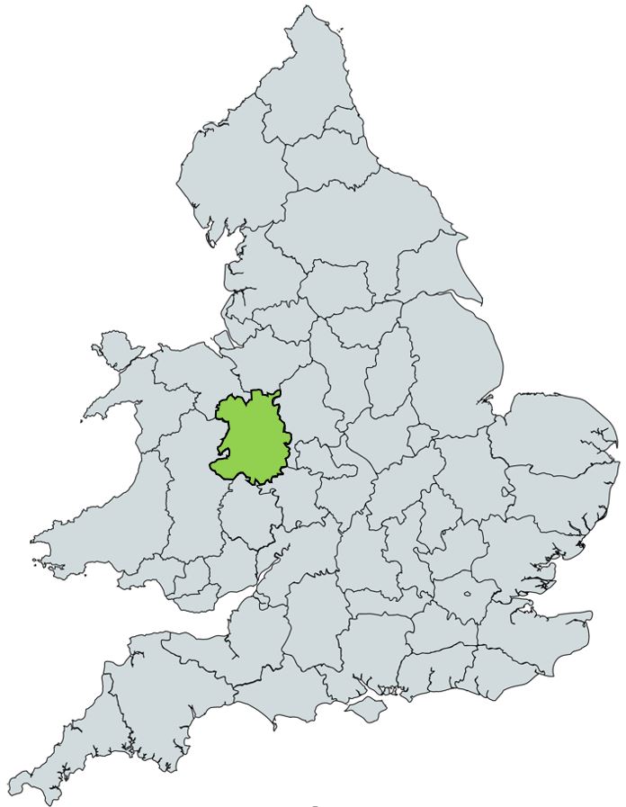 Map of UK with Shropshire highlighted