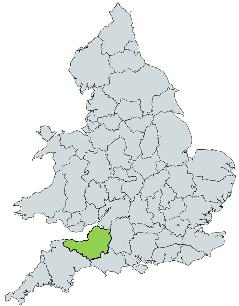 Map of UK with Somerset highlighted