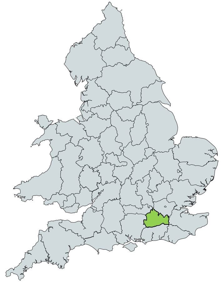 Map of UK with Surrey highlighted