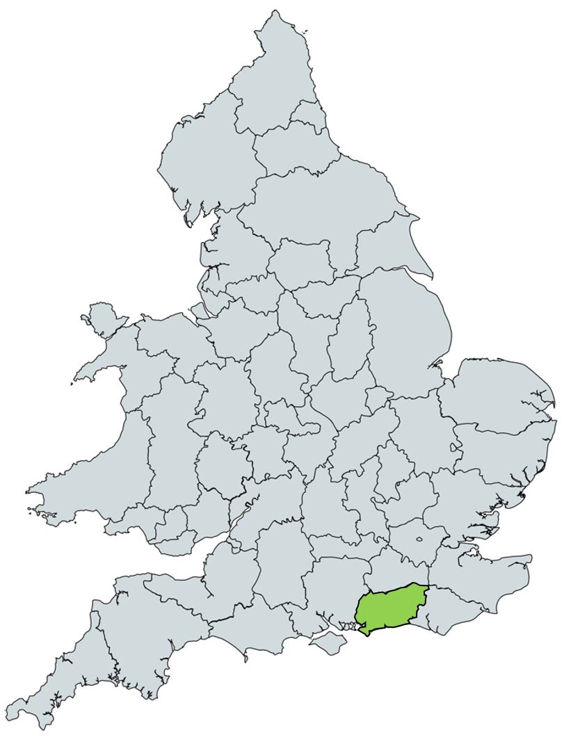 Map of UK with West Sussex highlighted